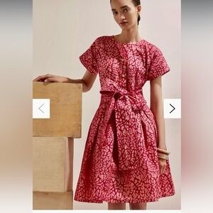 Anthropologie SIKA Mosaic Red/Pink Dress w/Pockets & Tie Belt - Women’s Size 2